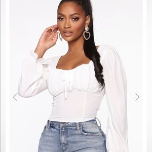 White Fashion Nova puff sleeve blouse